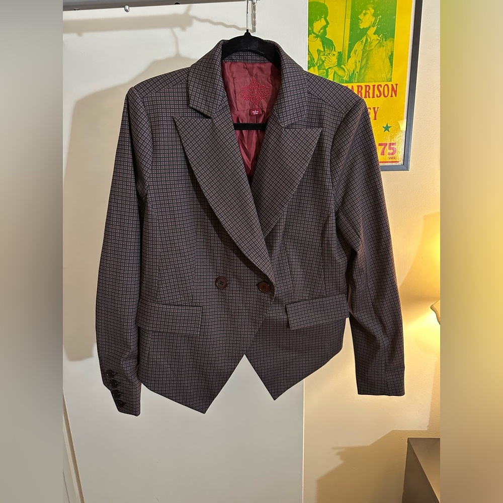 Women's Checkered Blazer - Black Gray and Maroon